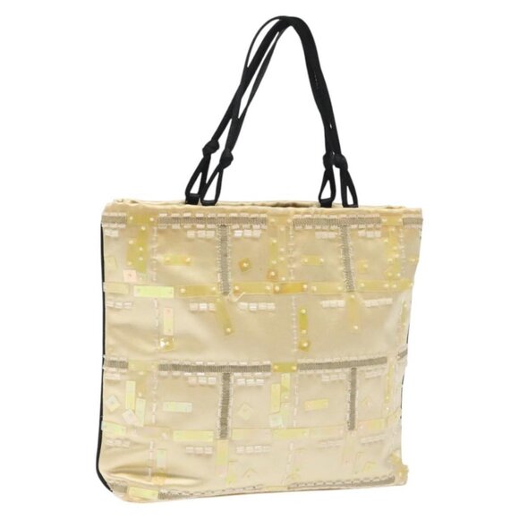 PRADA Beads Hand Bag Satin Cream Auth 114749 - Picture 1 of 16